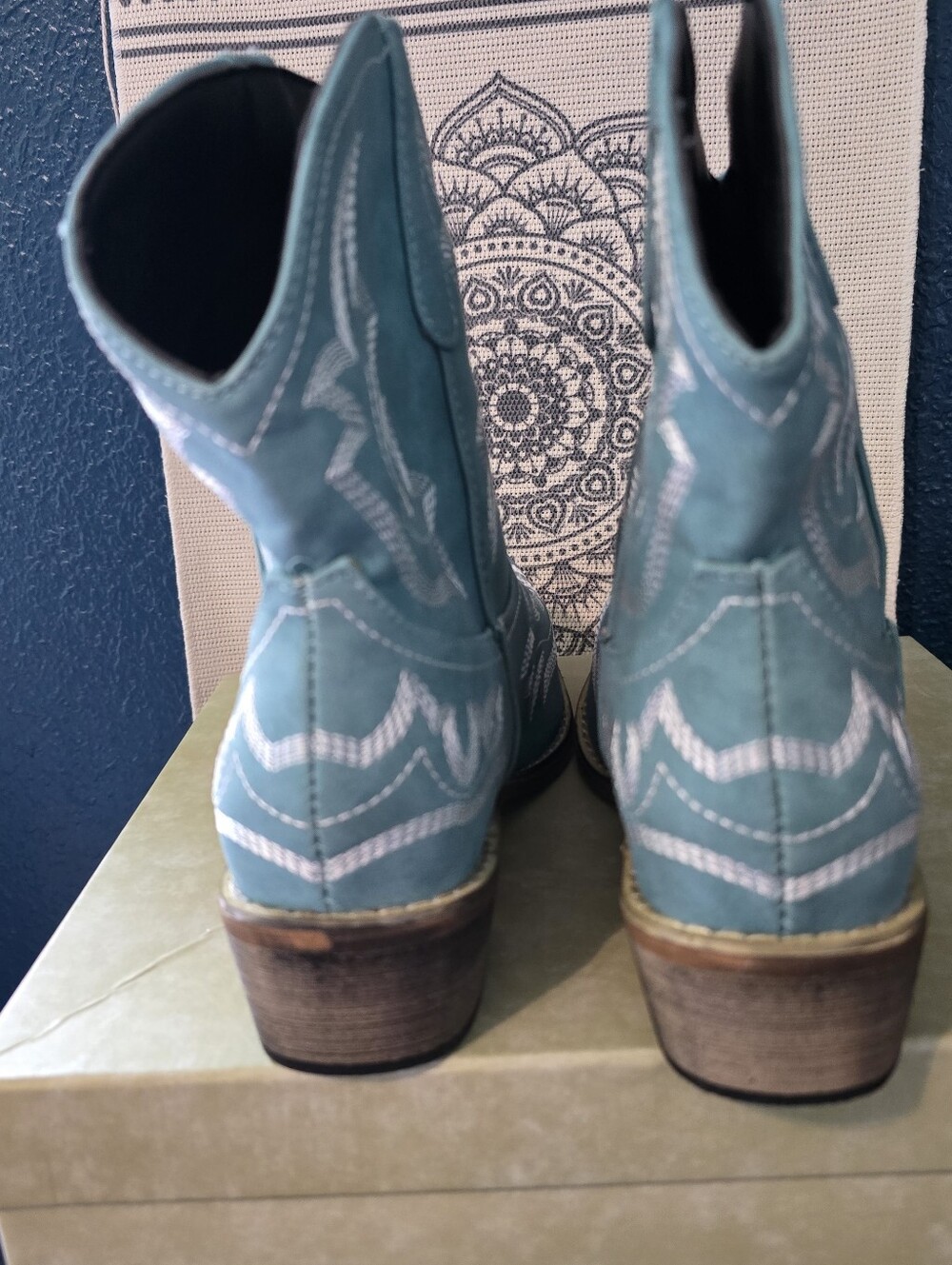 Turquoise Ankle Boots Embroidered Sz 45 / 12.5-13 - Picture 7 of 8